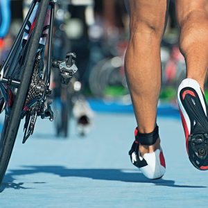 a triathlete getting ready for a race