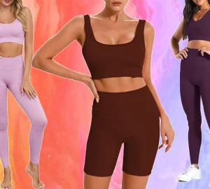 an assortment of fitness fashion apparel