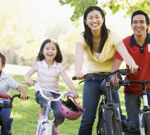 a family going for a bike ride together