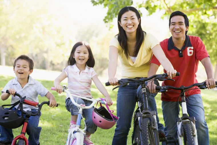 a family going for a bike ride together