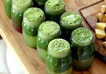 an assortment of green juices and other healthy foods