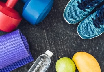 fitness items placed on a workout mat