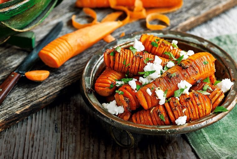 a healthy carrot recipe with herbs and feta cheese