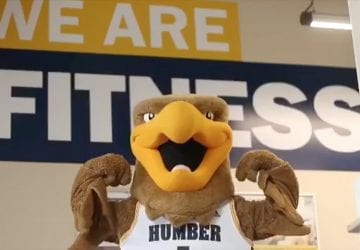 a college mascot in the gym