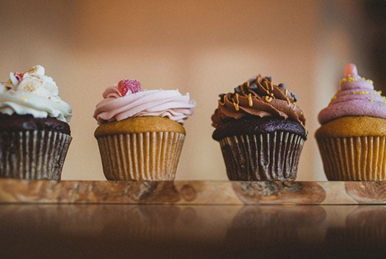 a row of vegan cupcakes