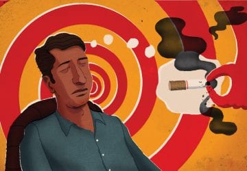 illustration of a man being hypnotizes to quit smoking