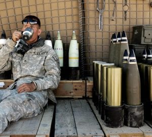 a soldier drinking coffee