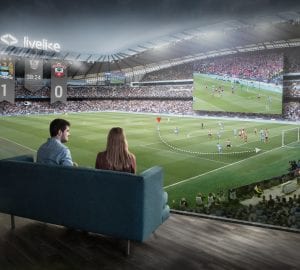 a couple watching a football bame