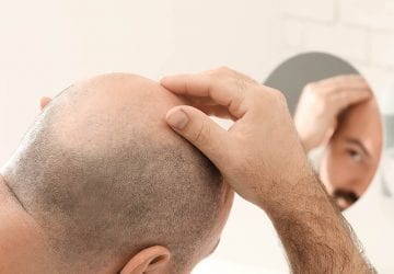 Man with hair loss problem looking in mirror