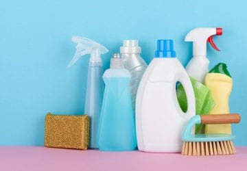 a group of cleaning supplies
