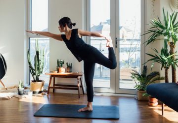 a woman doing yoga