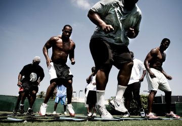 football players working out
