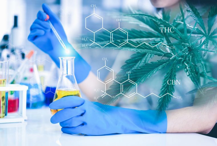 an illustration showing a chemist with some test tubes