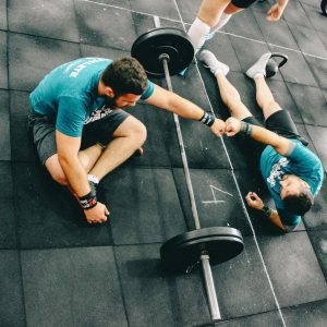 a pair of men working out