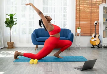 a woman exercising at home