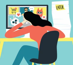 an illustration of a woman at her computer