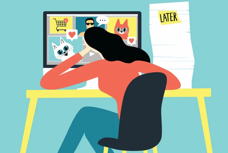 an illustration of a woman at her computer