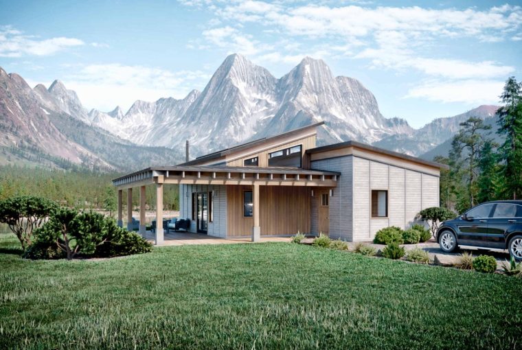 a gorgeous house set against a mountain background