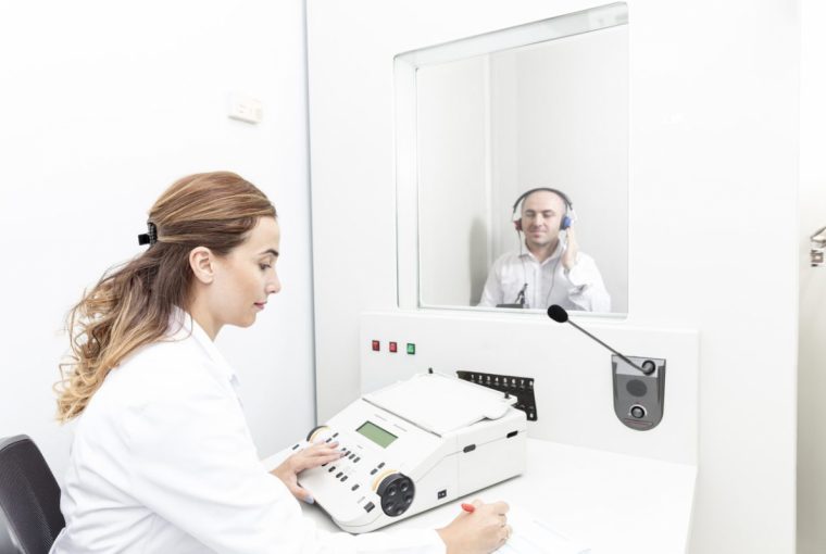 a man getting a hearing test