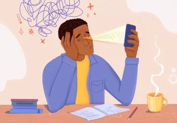 an illustration of a man looking at his phone