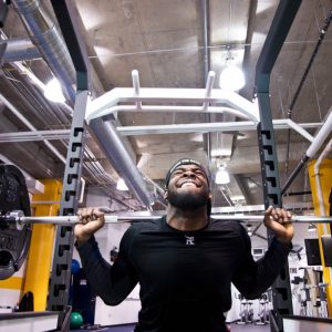 p.k. subban doing squats in the gym and showing strain on his face