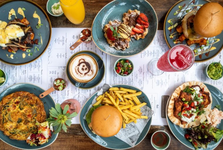 an assortment of menu items at a restaurant