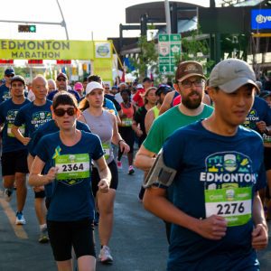A group of runners at the Edmonton Marathon