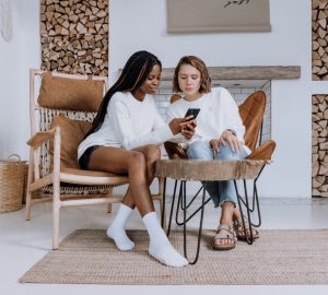 a couple looking at their phone