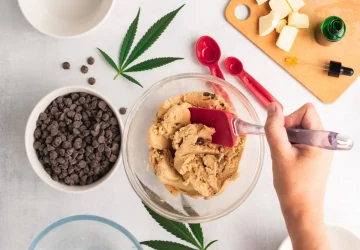 a person mixing a bowl of batter to make cookies