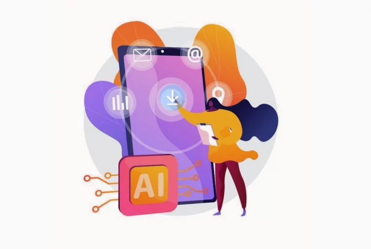 an illustration of a person using AI on their phone