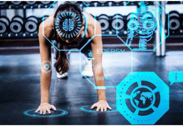 an illustration of a person working out with digital icons on them
