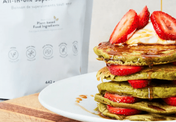 a pile of matcha pancakes on a plate