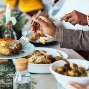 a family celebrating over the holidays