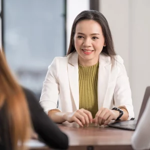 a woman counseling a couple