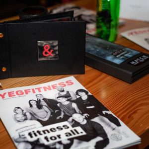 a magazine laid out on a table