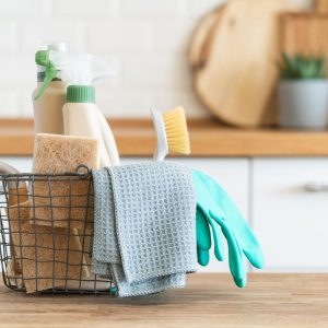 an assortment of cleaning products