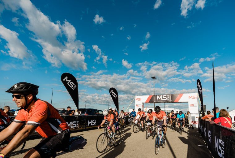 a group of riders biking