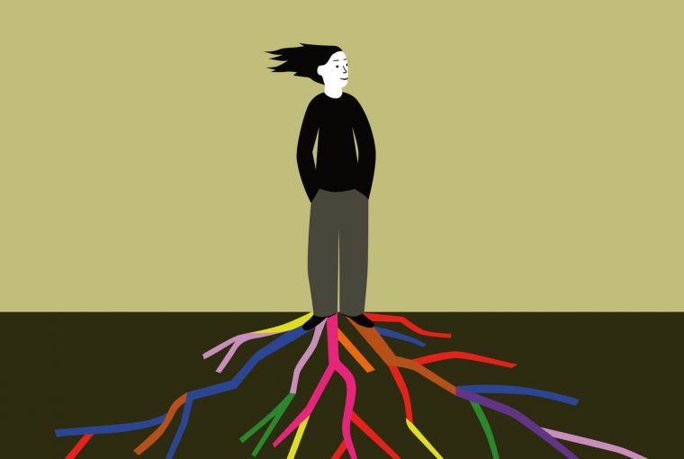 an illustration of a woman with her hair blowing