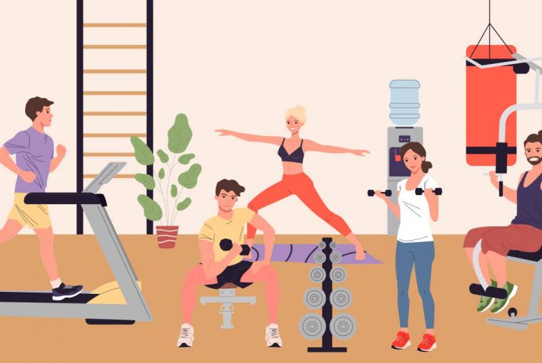 an illustration of a group of people exercising