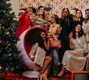 a group of friends celebrating Christmas