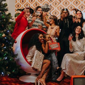 a group of friends celebrating Christmas