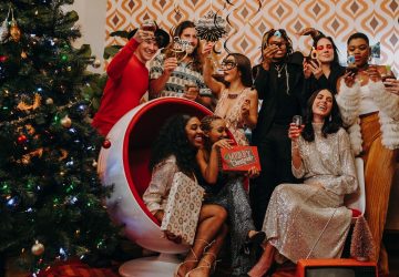 a group of friends celebrating Christmas