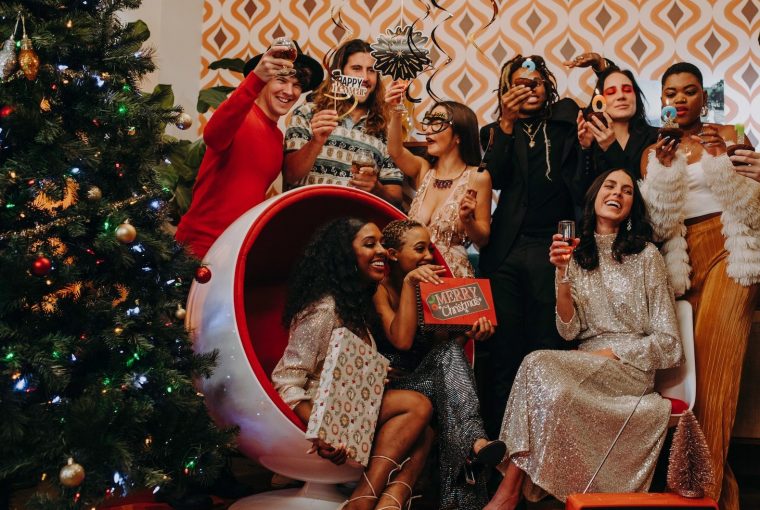 a group of friends celebrating Christmas