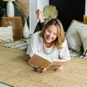 a woman reading a book