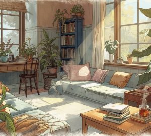 an analog room with plants