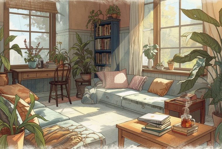 an analog room with plants