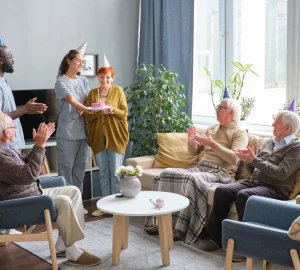 a group of seniors in a care facility