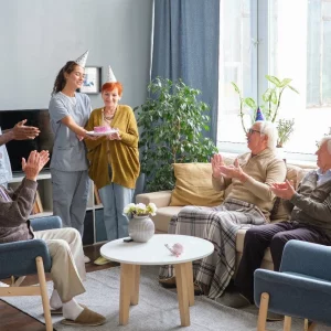 a group of seniors in a care facility