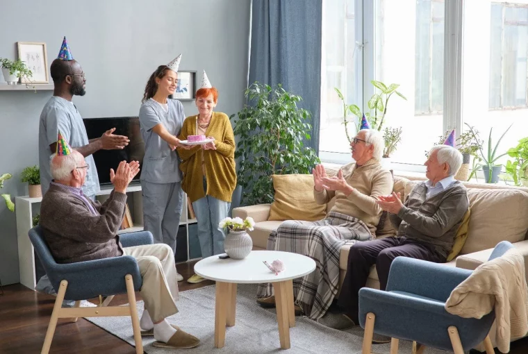 a group of seniors in a care facility