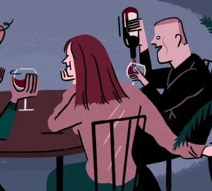 an illustration of someone pouring out a glass of wine